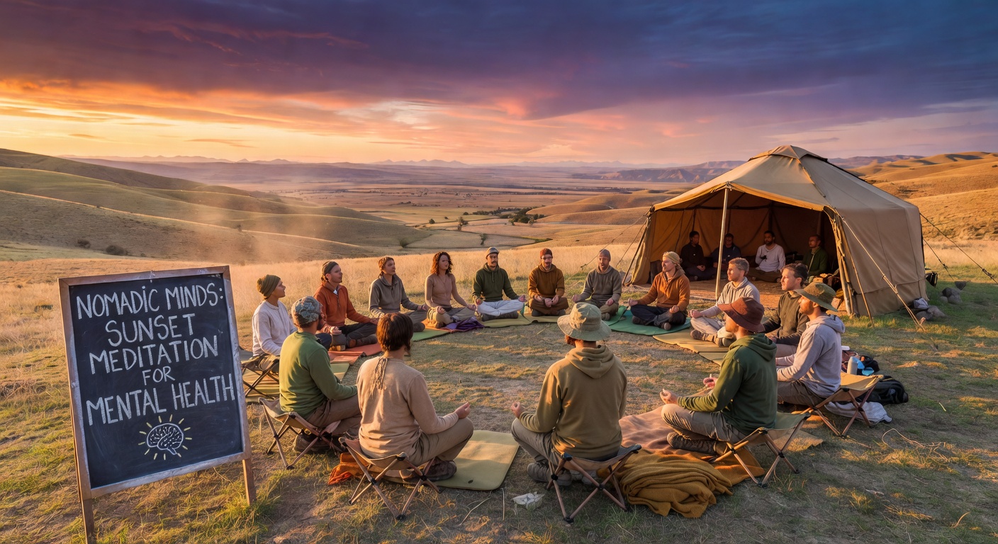 Nomads connecting at sunset
